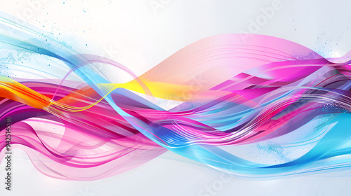 Colorful Abstract Flowing Waves on White Background with Soft Curves, Smooth Gradient Lines, and Dynamic Fluid Shapes for Creative Design, Tech, and Modern Art Concepts