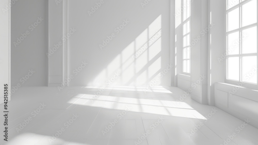 Fototapeta premium Minimalist White Room with Sunlight Streaks.