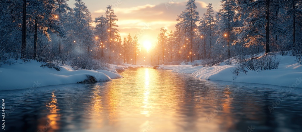 Winter Wonderland River at Sunset Winter Wonderland River at Sunset
