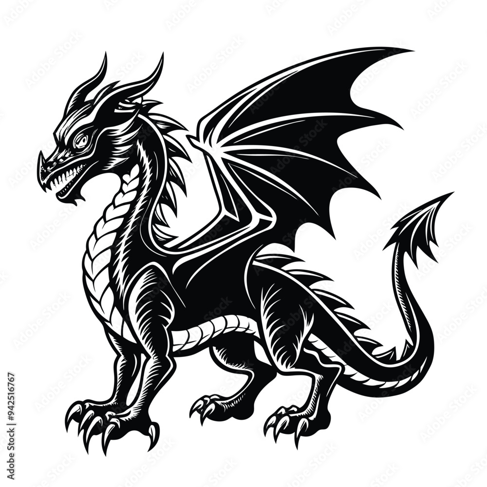 black dragon silhouette vector illustration