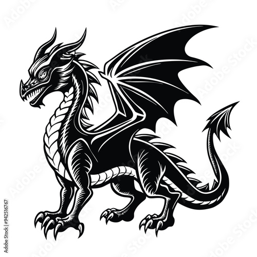 Wallpaper Mural black dragon silhouette vector illustration Torontodigital.ca