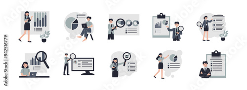 Data Information flat illustration set. Include of information, data, network, internet, and development. Vector illustration isolated transparent background