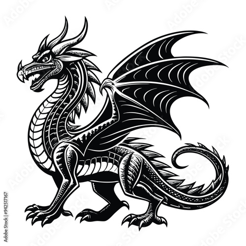 black dragon silhouette vector illustration