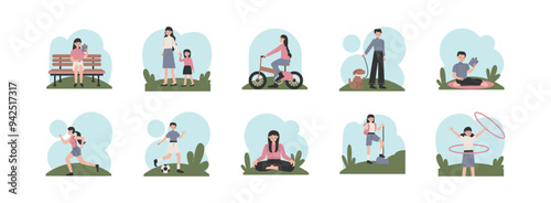 Outdoor Activities flat illustration set. Include of nature, activity, summer, outdoor, and travel. Vector illustration isolated transparent background