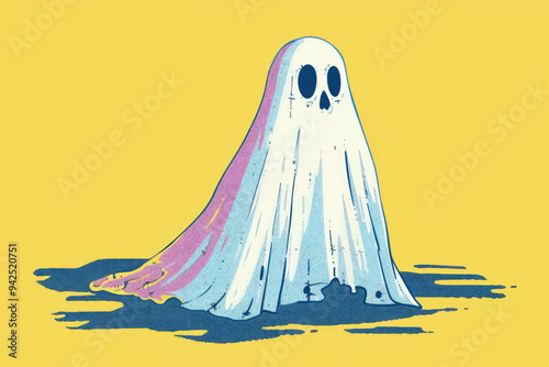 Colorful ghost illustration on yellow