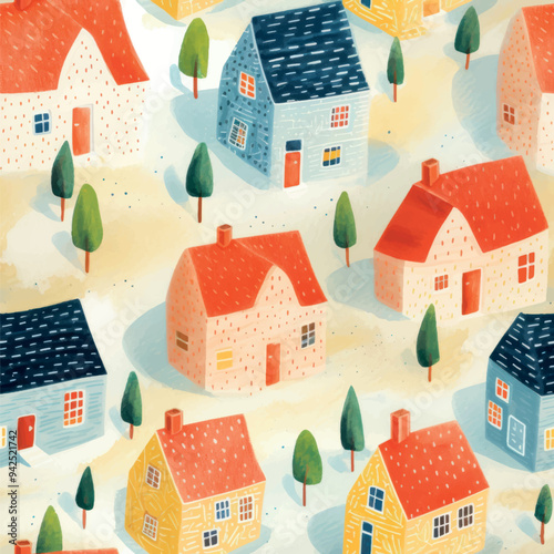 Colorful whimsical houses pattern