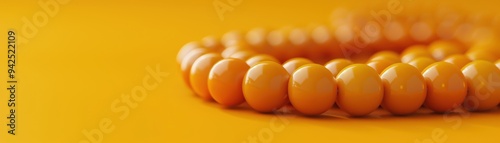 3D Blender style meditation mala beads, mindfulness technique, cute minimal, isolated on yellow background, space for text