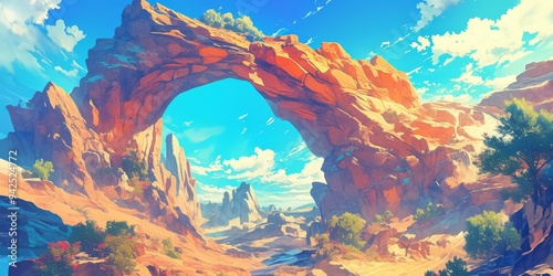 Wallpaper Mural Sizzling Summer Serenity: Anime-Style Desert Landscape Illustrating Nature's Resilience - Captivating Seasonal Artwork for Holiday Marketing, Travel Campaigns, and Environmental Awareness Torontodigital.ca