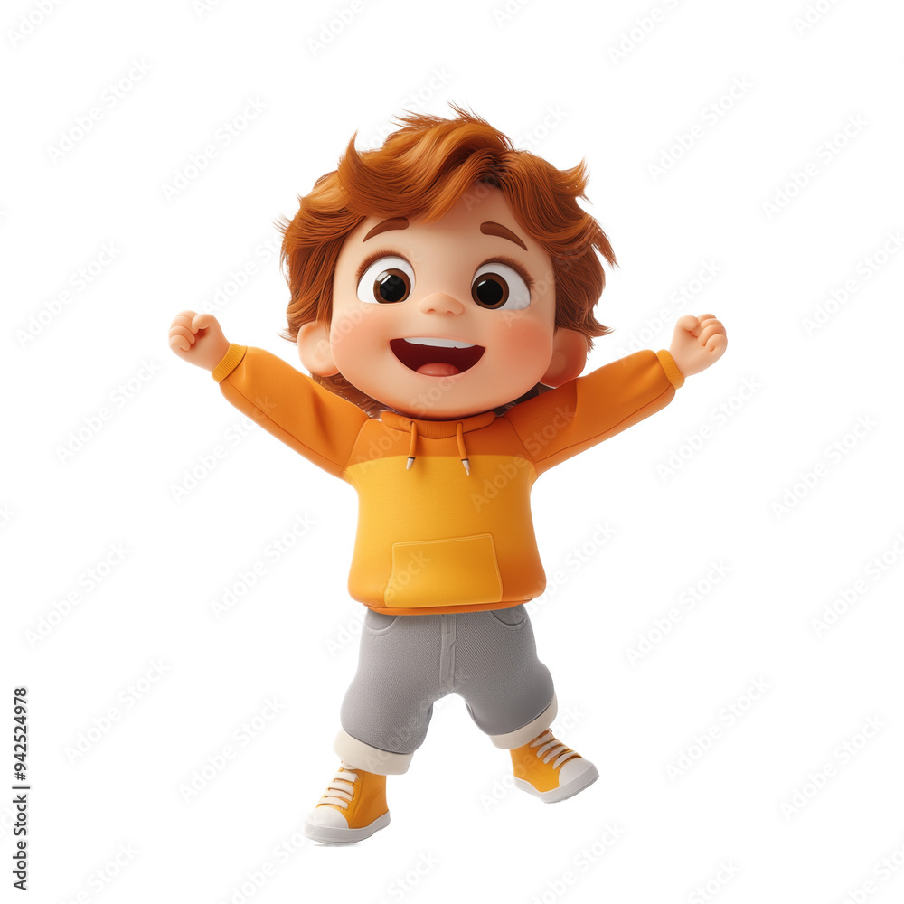 Happy D Cartoon Boy Character Jumping with Arms Up Happy D Cartoon Boy Character Jumping with Arms Up