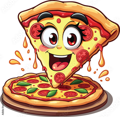 Cute colorful pizza food cartoon icon illustration vector image