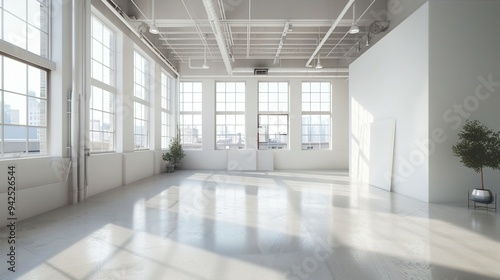 Blank Canvas Loft with Large Windows and White Walls: Ideal for Design Presentations