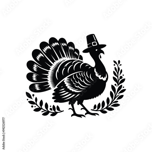 Elegant Thanksgiving Turkey Silhouette Vector - Perfect for Holiday Decor and Festive Designs photo