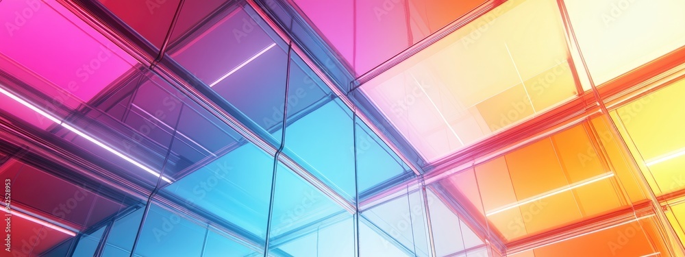 Fototapeta premium 3D rendering of a modular glass ceiling in an office environment Abstract toned image reflecting modern architectural design Realistic yet fictional architectural concept