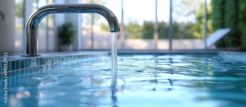 3D rendering of a silver tap over a hot tub pool