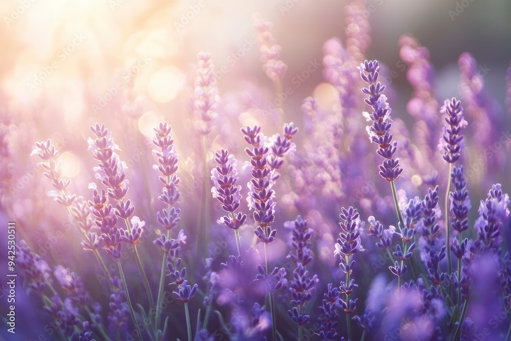 Lavender flowers field, soft focus. Beautiful Nature summer Background. Floral Natural Wallpaper with purple Lavender flowers , ai Lavender flowers field, soft focus. Beautiful Nature summer Background. Floral Natural Wallpaper with purple Lavender flowers , ai