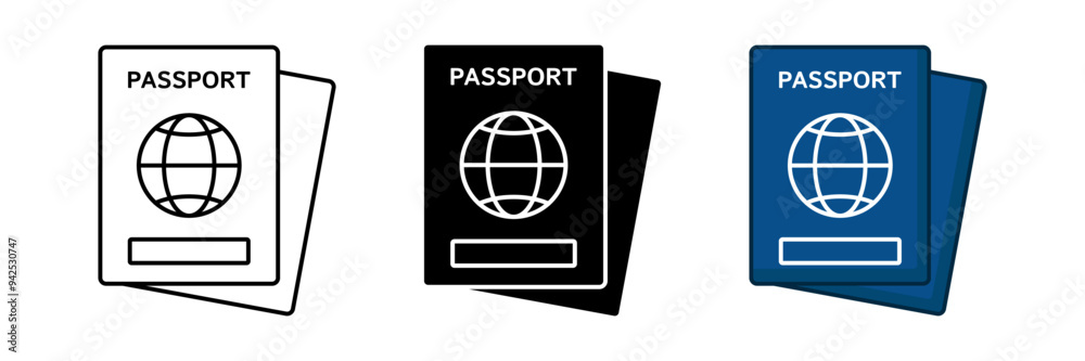 set of passport icons, symbols of international passport documents. modern design isolated on white background