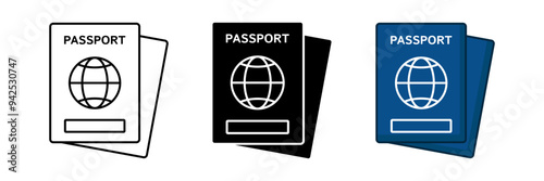 set of passport icons, symbols of international passport documents. modern design isolated on white background