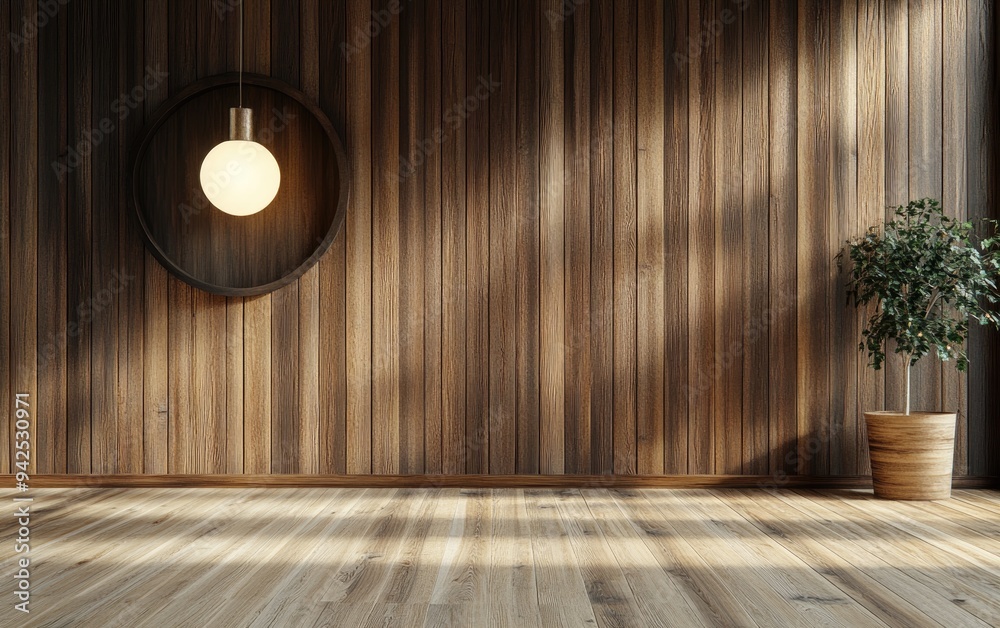 3D rendering of wood grain flooring with timber walls 3D rendering of wood grain flooring with timber walls
