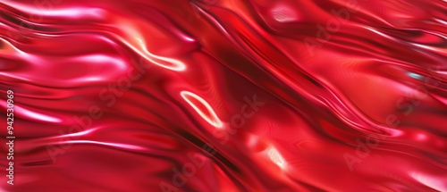 A striking cherry red background with a metallic sheen