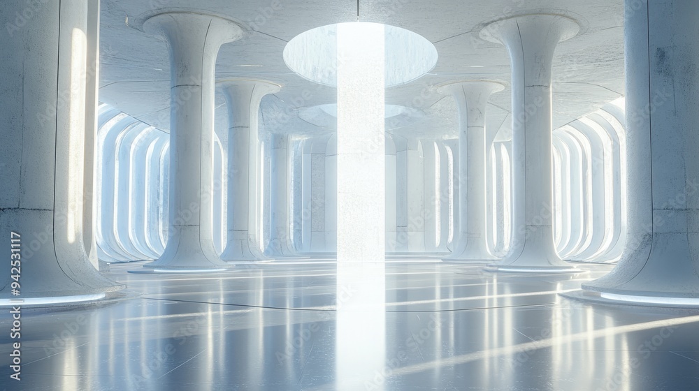Futuristic interior design featuring columns in 3D rendering Futuristic interior design featuring columns in 3D rendering