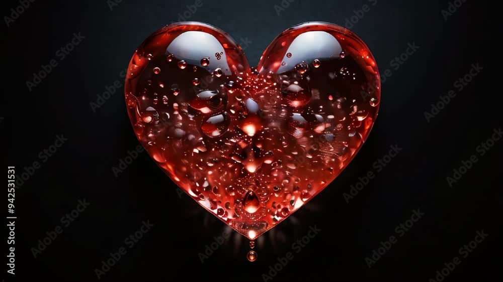 Transparent red glass heart on a dark black background. Transparent red glass heart on a dark black background.