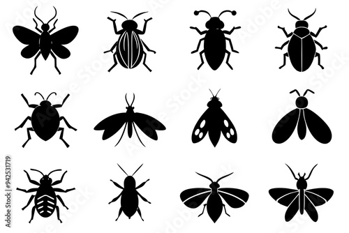 Set of insect icons silhouette vector illustration