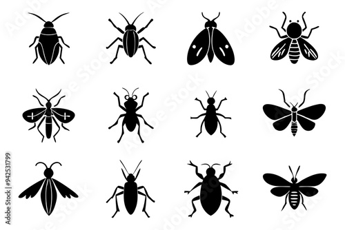 Set of insect icons silhouette vector illustration