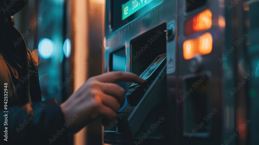 Fototapeta premium Person Using an ATM Machine