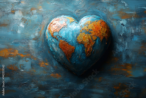 Textured Earth Heart Painting Symbolizing Global Unity and Love. photo