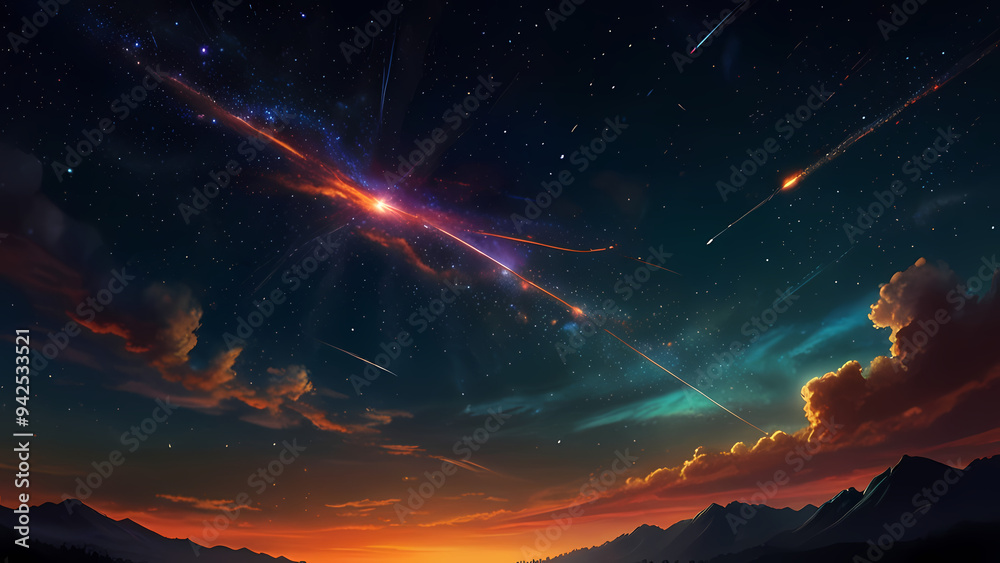 abstract background depicting a meteor shower in a cosmic sky abstract background depicting a meteor shower in a cosmic sky