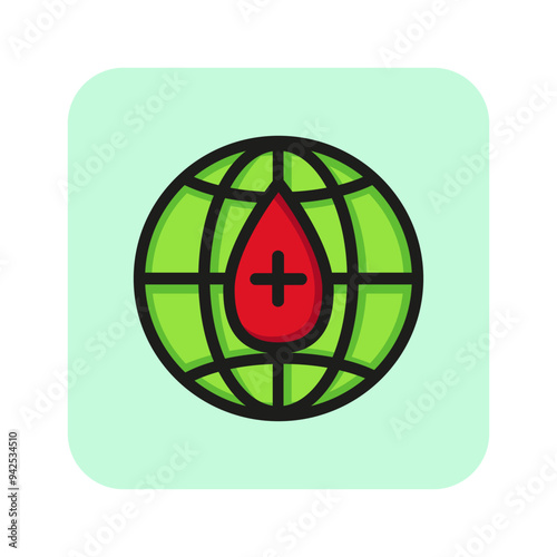 Day of donor line icon. Blood, planet, medicine. Healthcare line icon. Can be used for topics like transfusion, volunteering, donorship