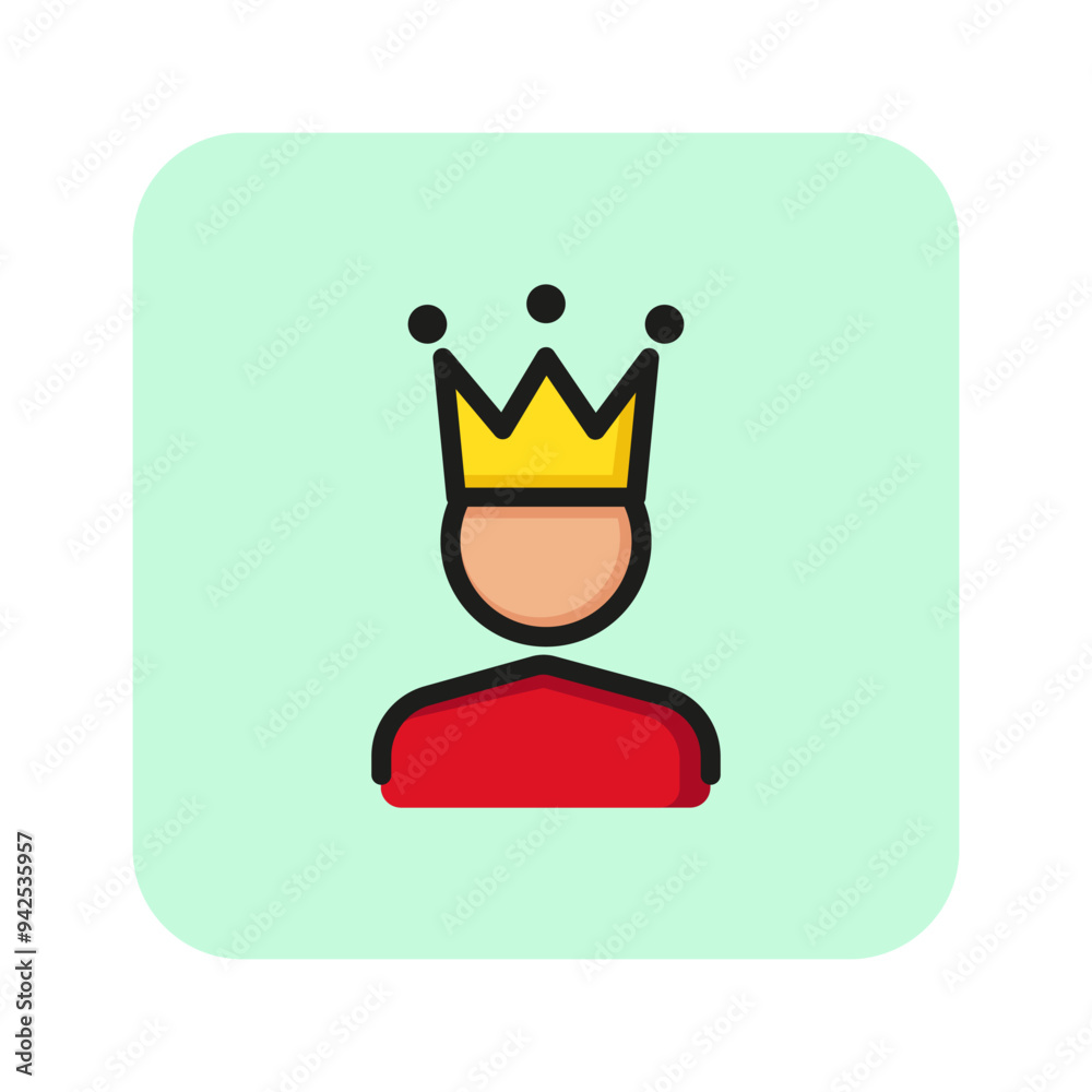 King line icon. Character in crown, leader, boss. Medieval concept. Can be used for topics like leadership, ambition, pride King line icon. Character in crown, leader, boss. Medieval concept. Can be used for topics like leadership, ambition, pride