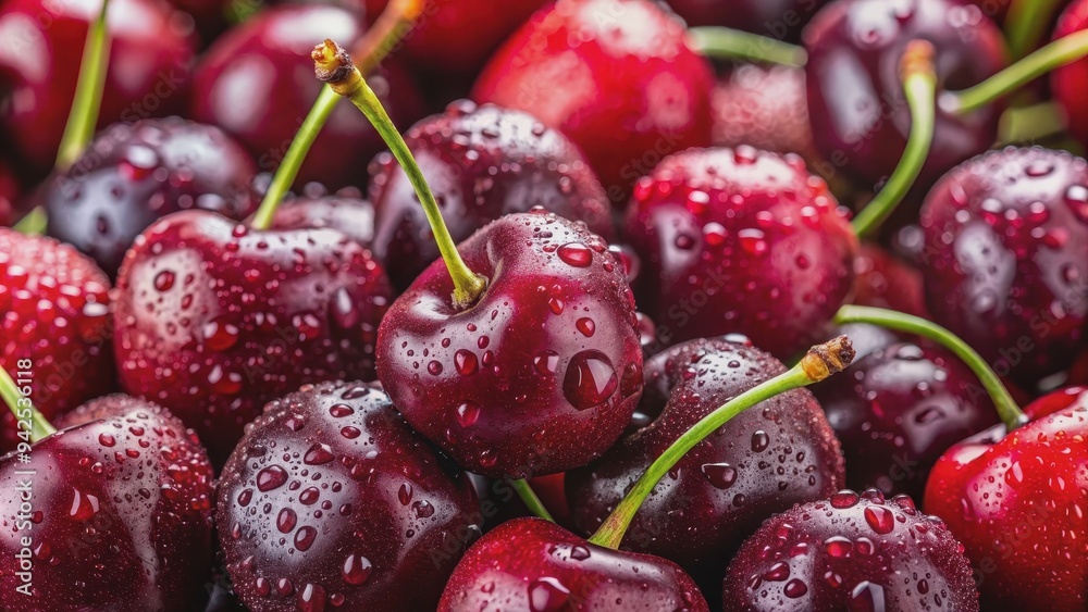 Freshly washed cherries isolated on background, cherry, fruit, red, fresh, healthy, organic, snack, tasty, juicy, ripe Freshly washed cherries isolated on background, cherry, fruit, red, fresh, healthy, organic, snack, tasty, juicy, ripe