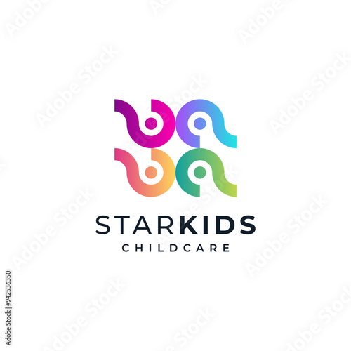 colorful kids and star for child care, education and orphanage logo