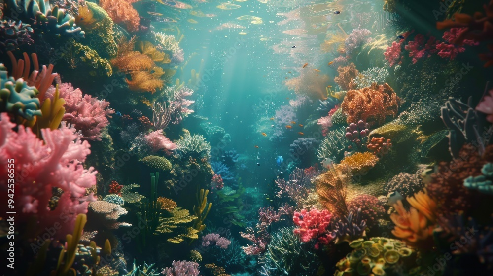 Obraz premium Vibrant Underwater Coral Reef Scene.