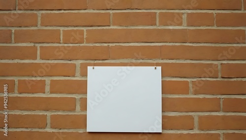 white Blank poster on brick wall. Mockup for design11 photo