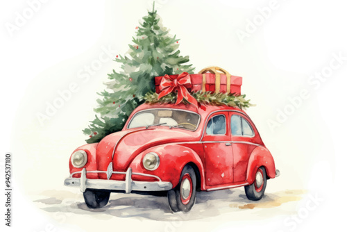 Vintage car with Christmas tree