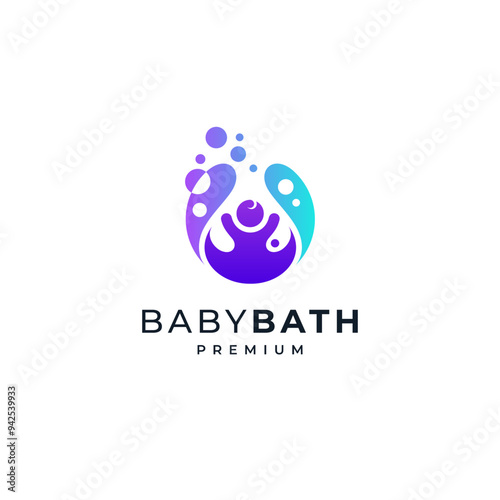 baby, water and soap foam for baby soap product logo