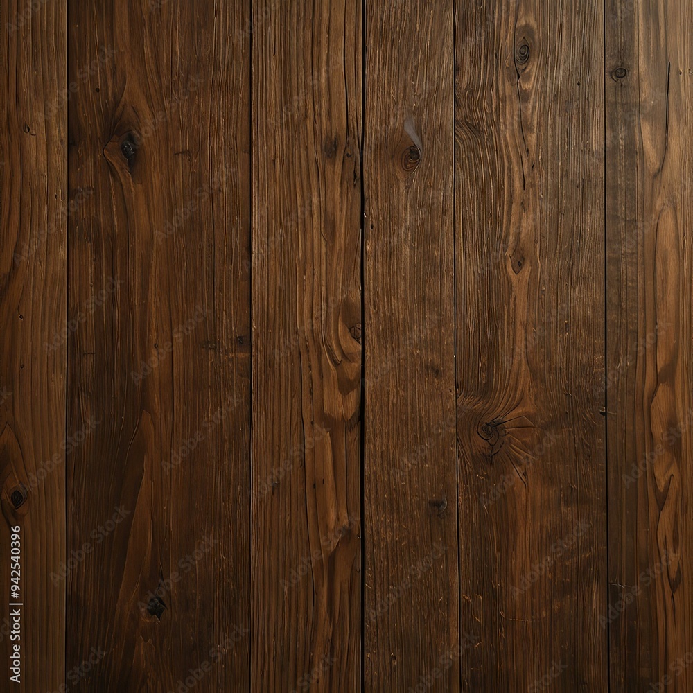 Close-up view of dark-stained wood planks with rich grain patterns and knots, exuding natural rustic charm. Close-up view of dark-stained wood planks with rich grain patterns and knots, exuding natural rustic charm.