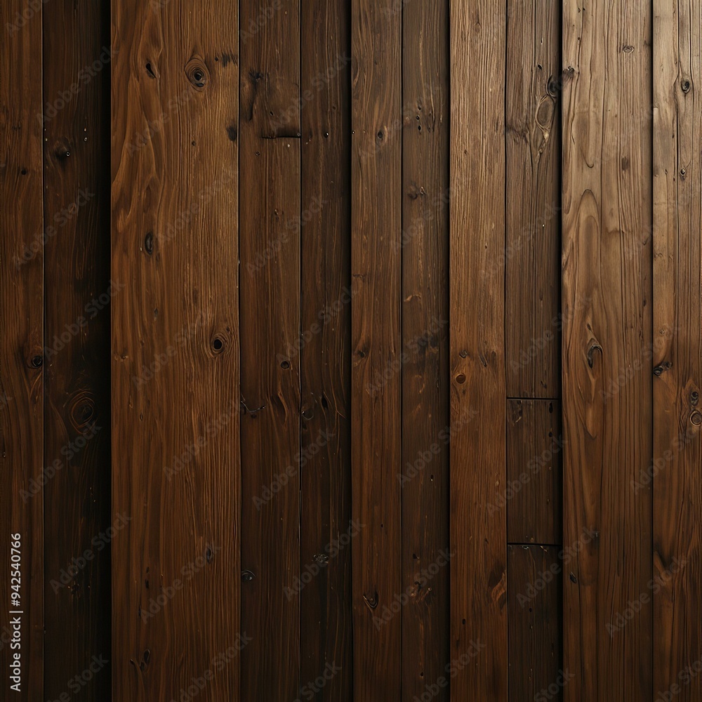 Close-up view of dark-stained wood planks with rich grain patterns and knots, exuding natural rustic charm. Close-up view of dark-stained wood planks with rich grain patterns and knots, exuding natural rustic charm.