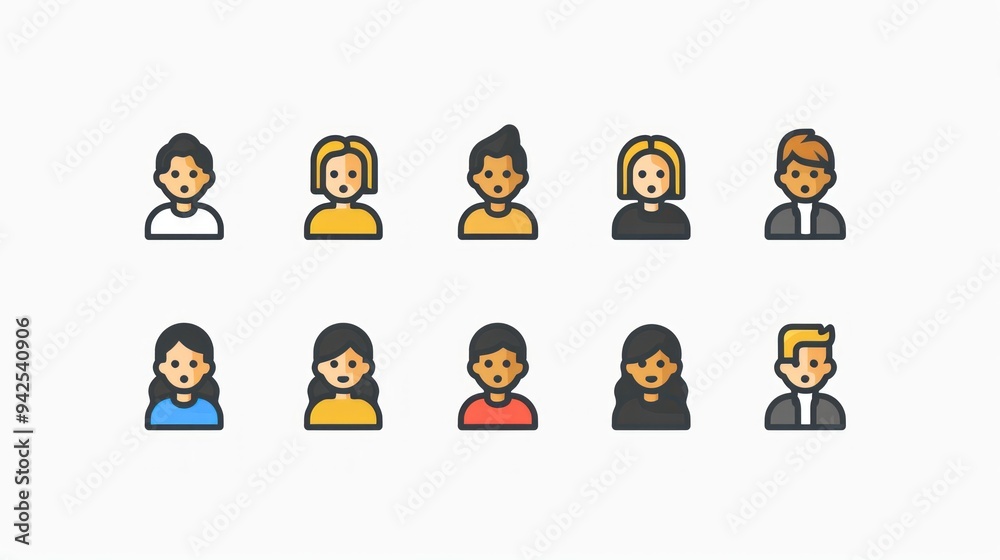 Colorful User Interface Icons of Diverse People. Colorful User Interface Icons of Diverse People.