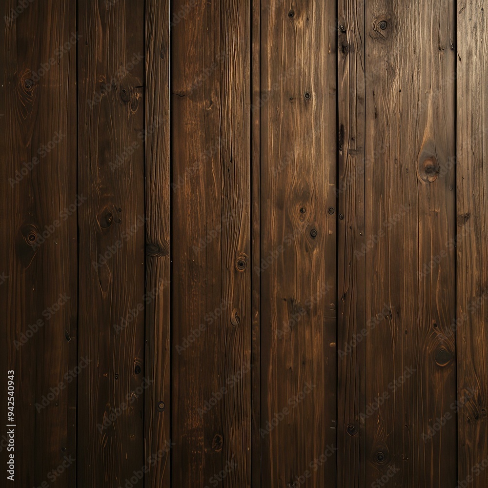 Close-up view of dark-stained wood planks with rich grain patterns and knots, exuding natural rustic charm. Close-up view of dark-stained wood planks with rich grain patterns and knots, exuding natural rustic charm.