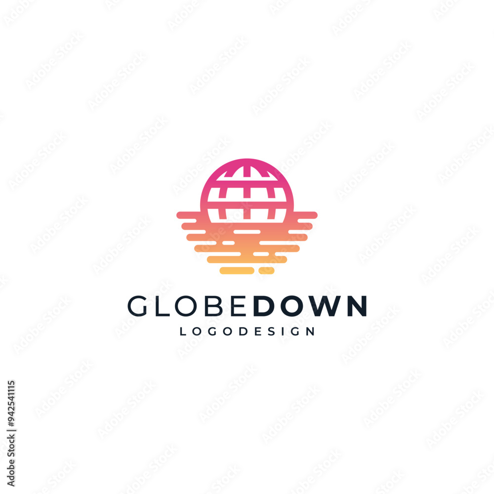 Globe and sunset glow on seawater for an environmental logo Globe and sunset glow on seawater for an environmental logo