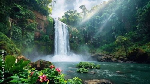 Tropical waterfall in rainforest. Beautiful waterfall in rainforest. photo