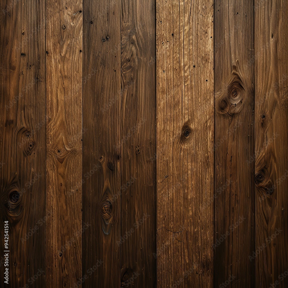 Close-up view of dark-stained wood planks with rich grain patterns and knots, exuding natural rustic charm. Close-up view of dark-stained wood planks with rich grain patterns and knots, exuding natural rustic charm.