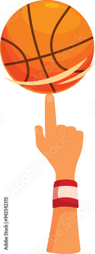 Hand spinning a basketball on fingertip, demonstrating skillful ball handling and control
