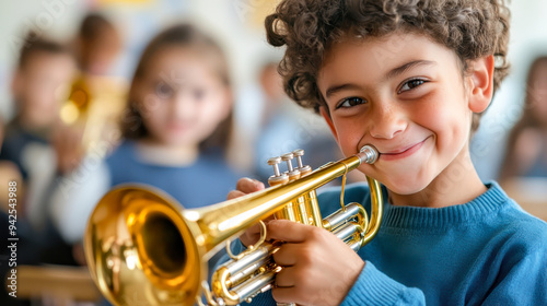 Young students practicing music instruments in a band class, showcasing the value of music education