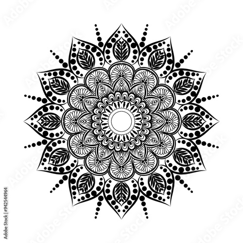 Circle pattern petal flower of mandala with black and white, Vector floral mandala relaxation patterns unique design with white background