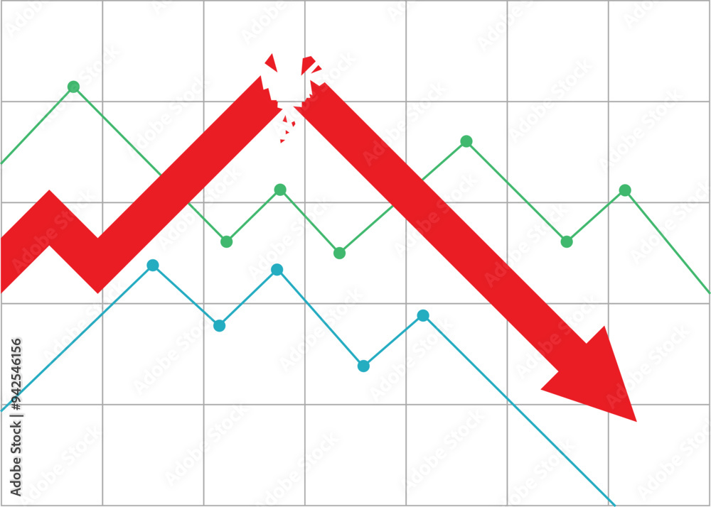 broken red arrow business graph going down with grid in background followed by two line graph represent loss 2 broken red arrow business graph going down with grid in background followed by two line graph represent loss 2