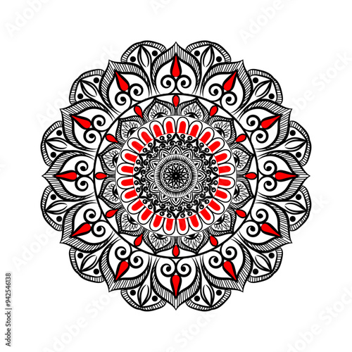 Circle pattern petal flower of mandala with black and white, Vector floral mandala relaxation patterns unique design with white background
